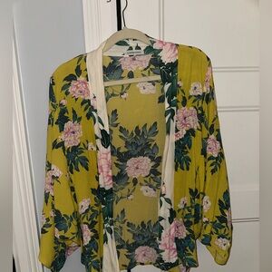Anthropologie Floral Kimono Cardigan - Yellow and Pink